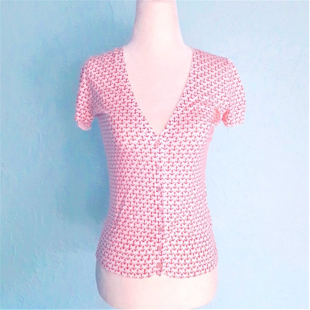 J. CREW anchor motif cardigan, nautical, XS (S)